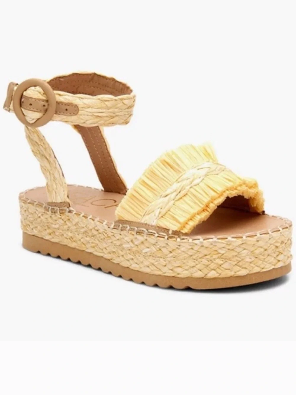 Fringed Raffia Platform Espadrille Sandals - Natural